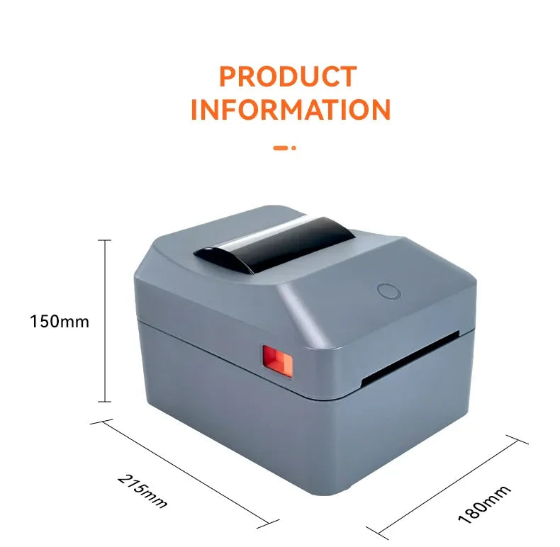 4x6 thermal label printer, gray with red front light and black top paper slot
