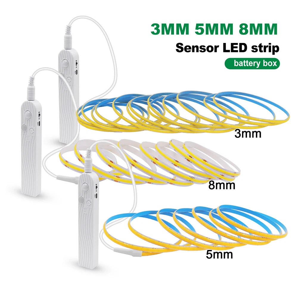 5V Motion Sensor LED COB Light Strip Human Induction USB/Battery Powered Flexible Lamp Under Cabinet Stairs Wardrobe Nightlights