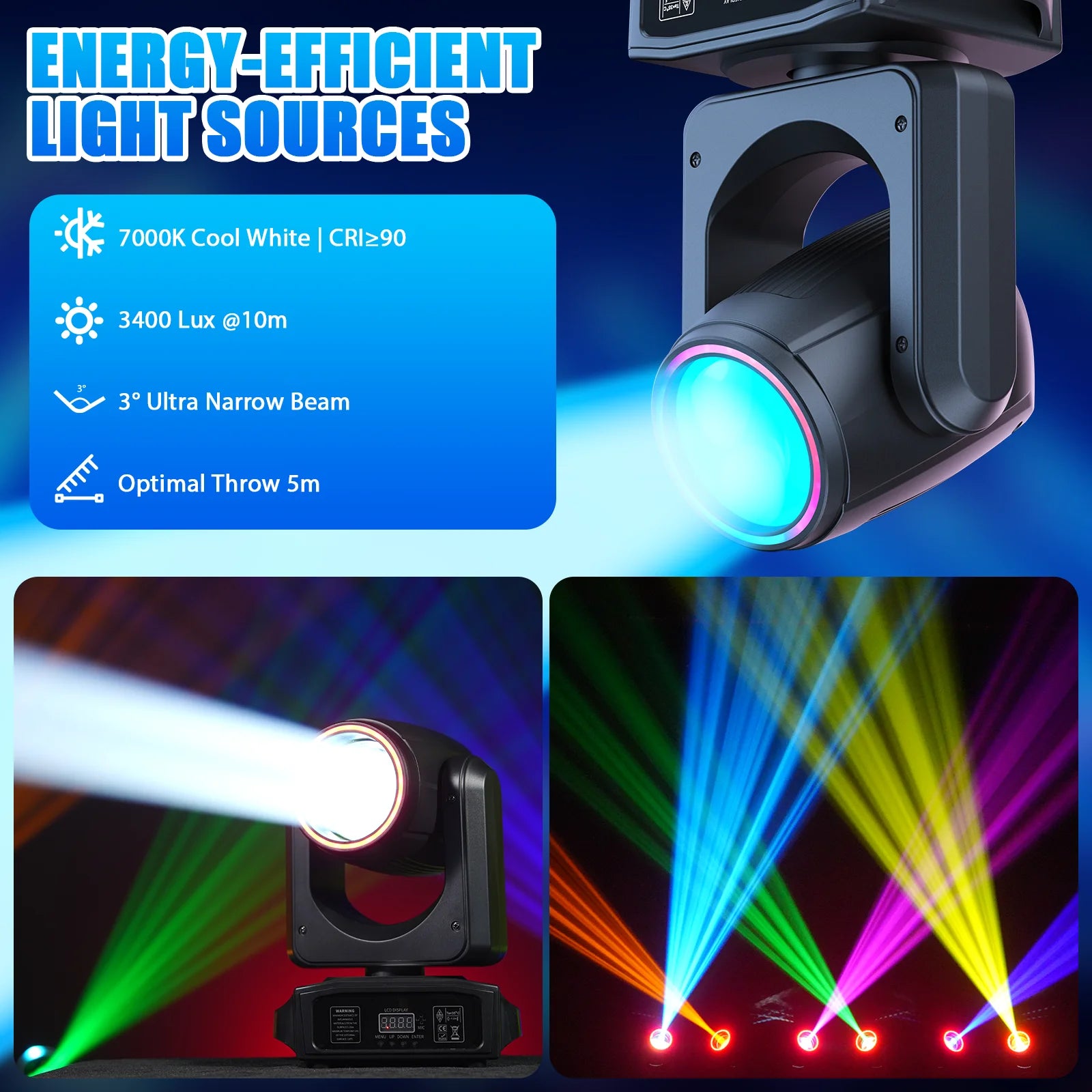 150W LED Moving Head Light RGB Beam Effect Lights DMX512 Stage Lighting Projector for Live Show Concert Bar Club Theater Wedding