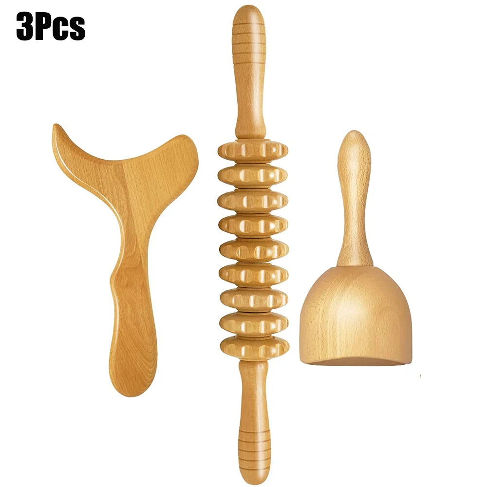 Wood Therapy Massage Tools for Lymphatic Drainage Body Sculpting Body Shaping Massage Equipment 3Pcs Tidesmit