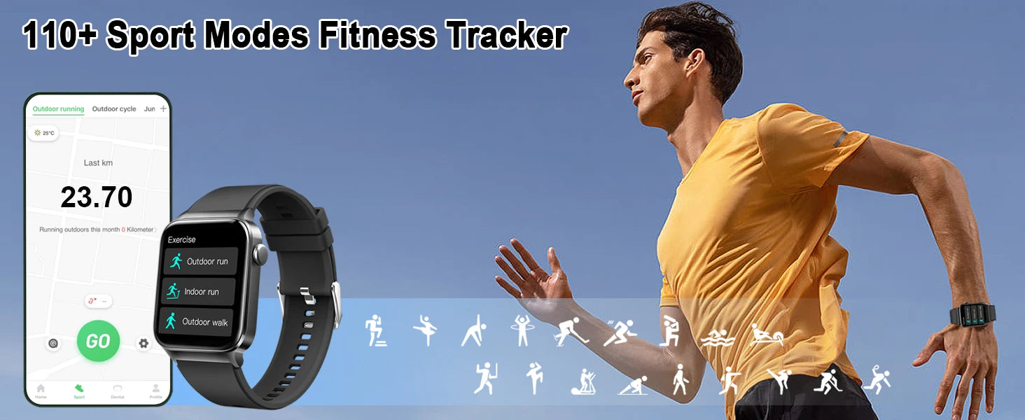 T50 1.85" Ultra Thin Smartwatch (Answer/Make Call), IP68 Waterproof Fitness Tracker, 100+Sport Modes, Heart Rate/Sleep Monito.