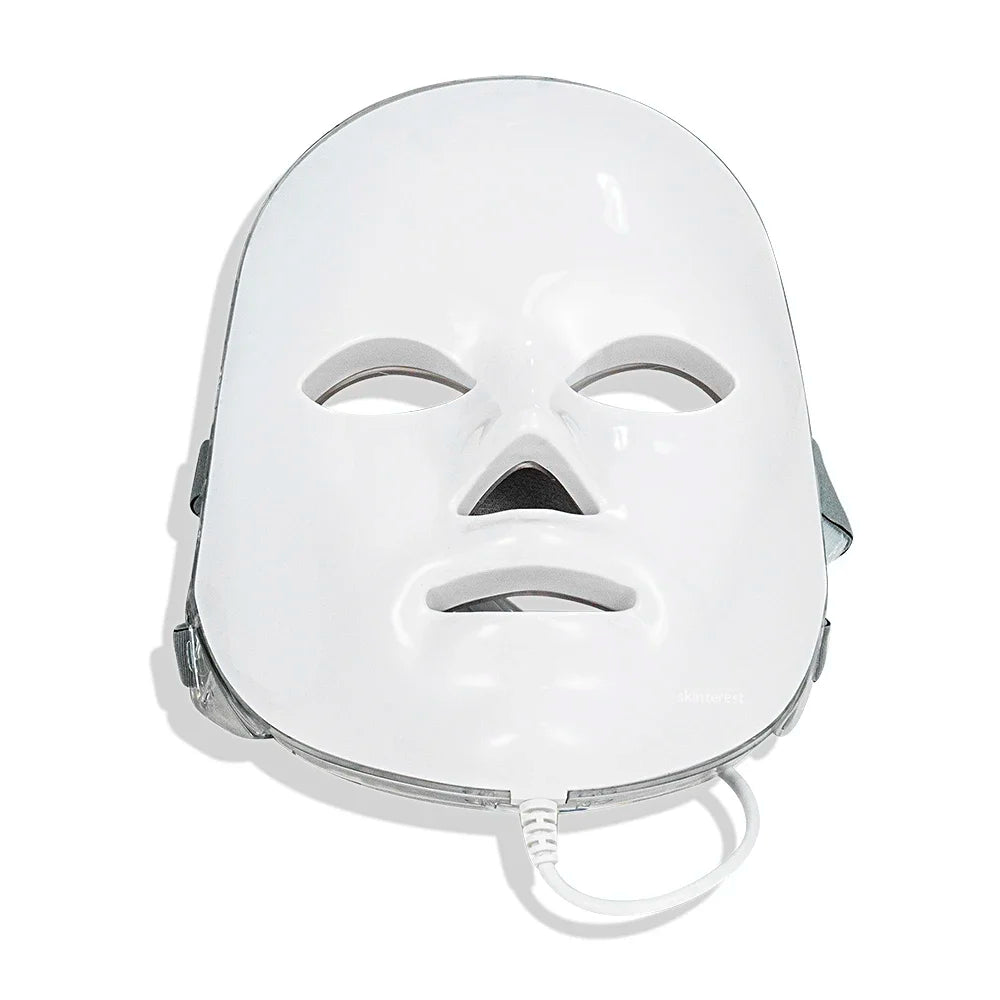 White LED facial mask for professional skin therapy, deep cleansing, and anti-aging light treatment at home.