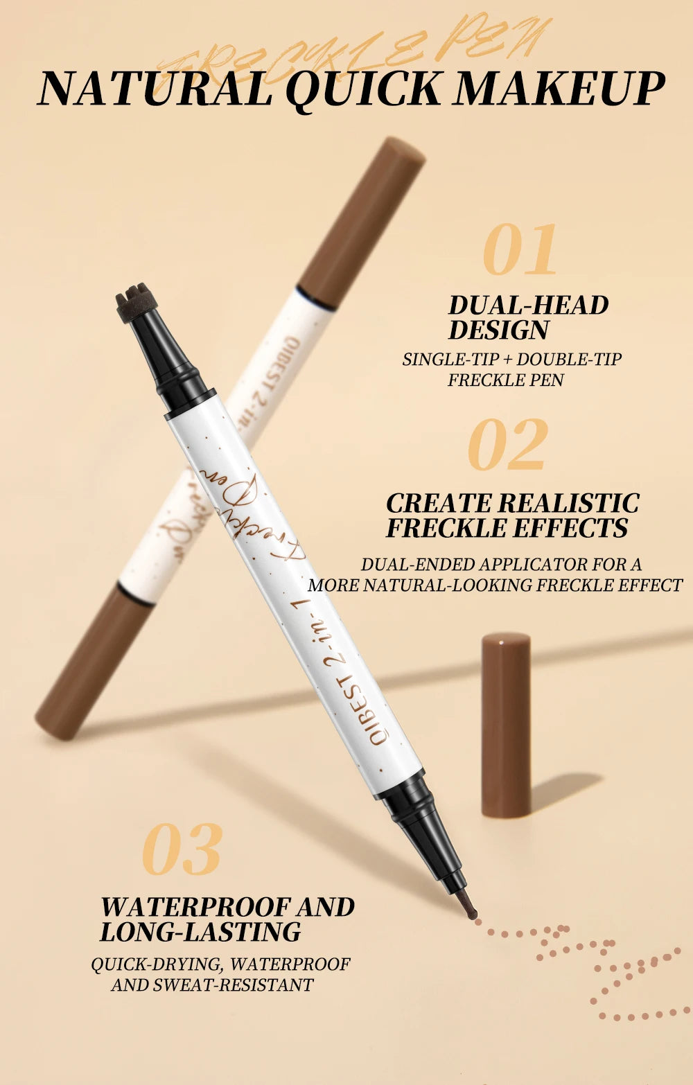 Tidesmit QIBEST double-end freckles stamp pen in natural brown for waterproof faux freckle makeup and face contouring