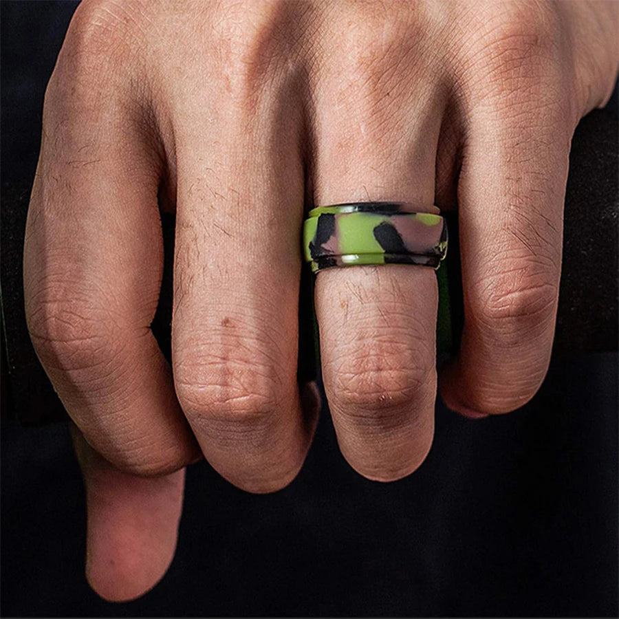 Silicone Wedding Bands for Men - 8mm Breathable Rubber Ring Set Tidesmit
