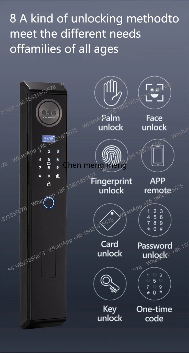 Smart lock with Camera 3D Facial Recognition Electronic Door Lock with Visual Doorbell for Video Surveillance