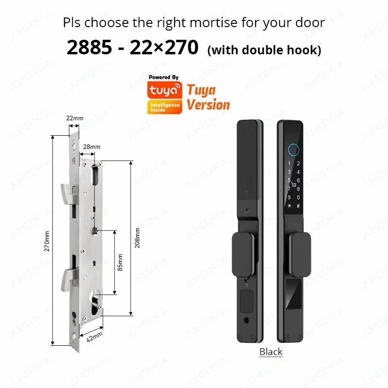 Tuya Wifi App Waterproof Smart Aluminum Door Lock Euro Double Hook Mortise Fingerprint Password Electronic Sliding Door Lock