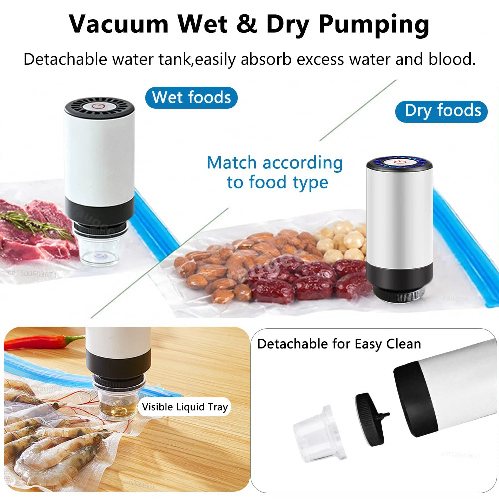 Electric Vacuum Sealer Pump Mini Handheld Vacuum Pump with Food Vacuum Bags USB Rechargeable Portable Mini Vacuum Sealer Machine