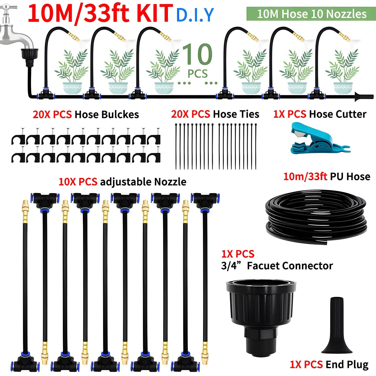 DIY Free Bending Universal Spray Kit For Greenhouse Garden Flowers Plant Watering Irrigation Patio Misting Cooling System