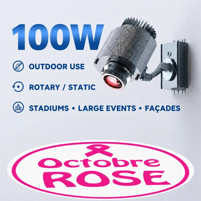 100W outdoor LED gobo projector with rotary/static head and pink logo disc