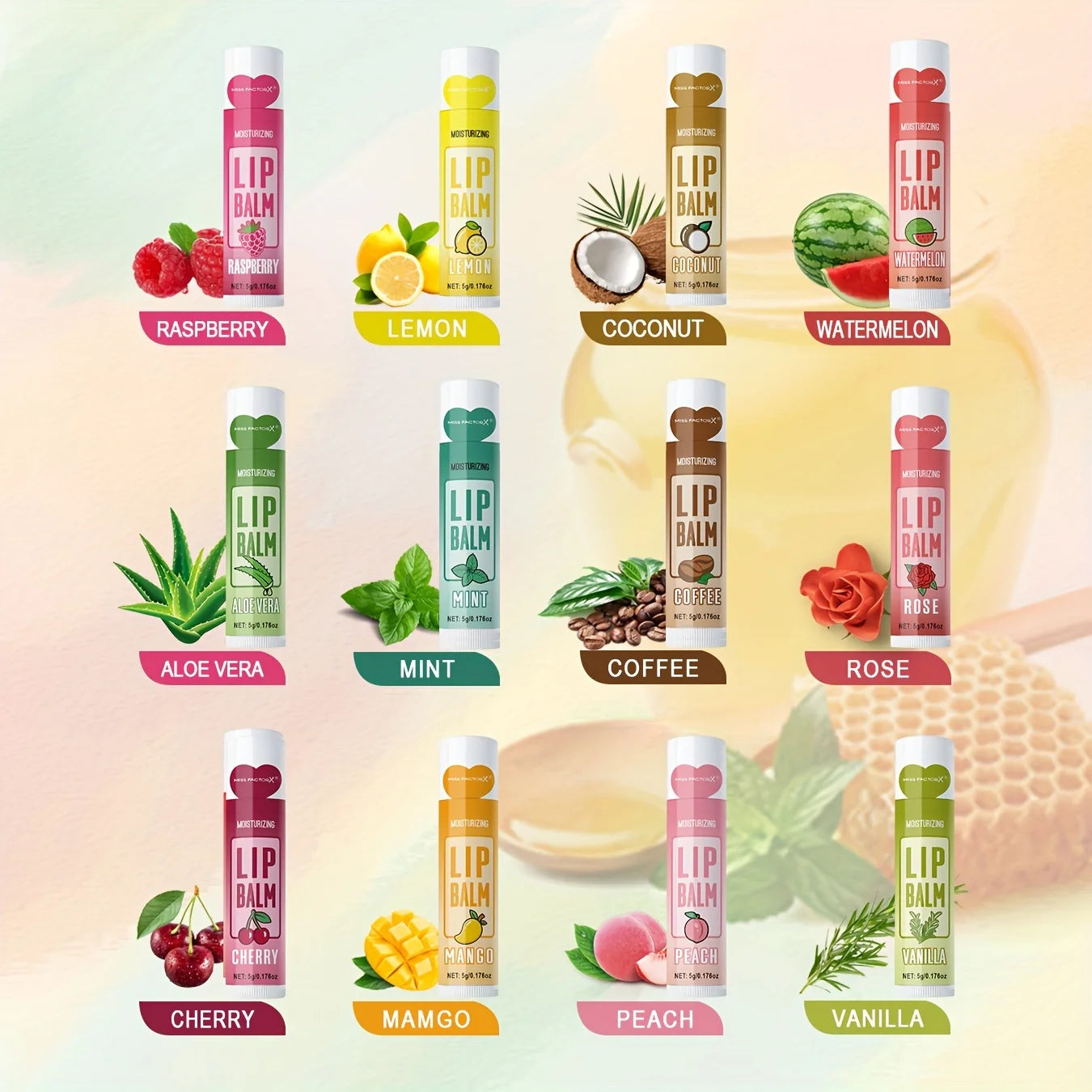 Lip Balm Set - 12-Piece Moisturizing and Exfoliating Care by Tidesmit Lip Care Tidesmit