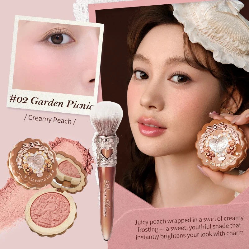 Tidesmit Flower Knows Sweetie Bear vegan silk satin blush powder texture close-up for natural matte face makeup