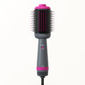 Kinseibeauty 3-speed hot air brush, gray and pink hair dryer styler with straightening comb and round brush design.