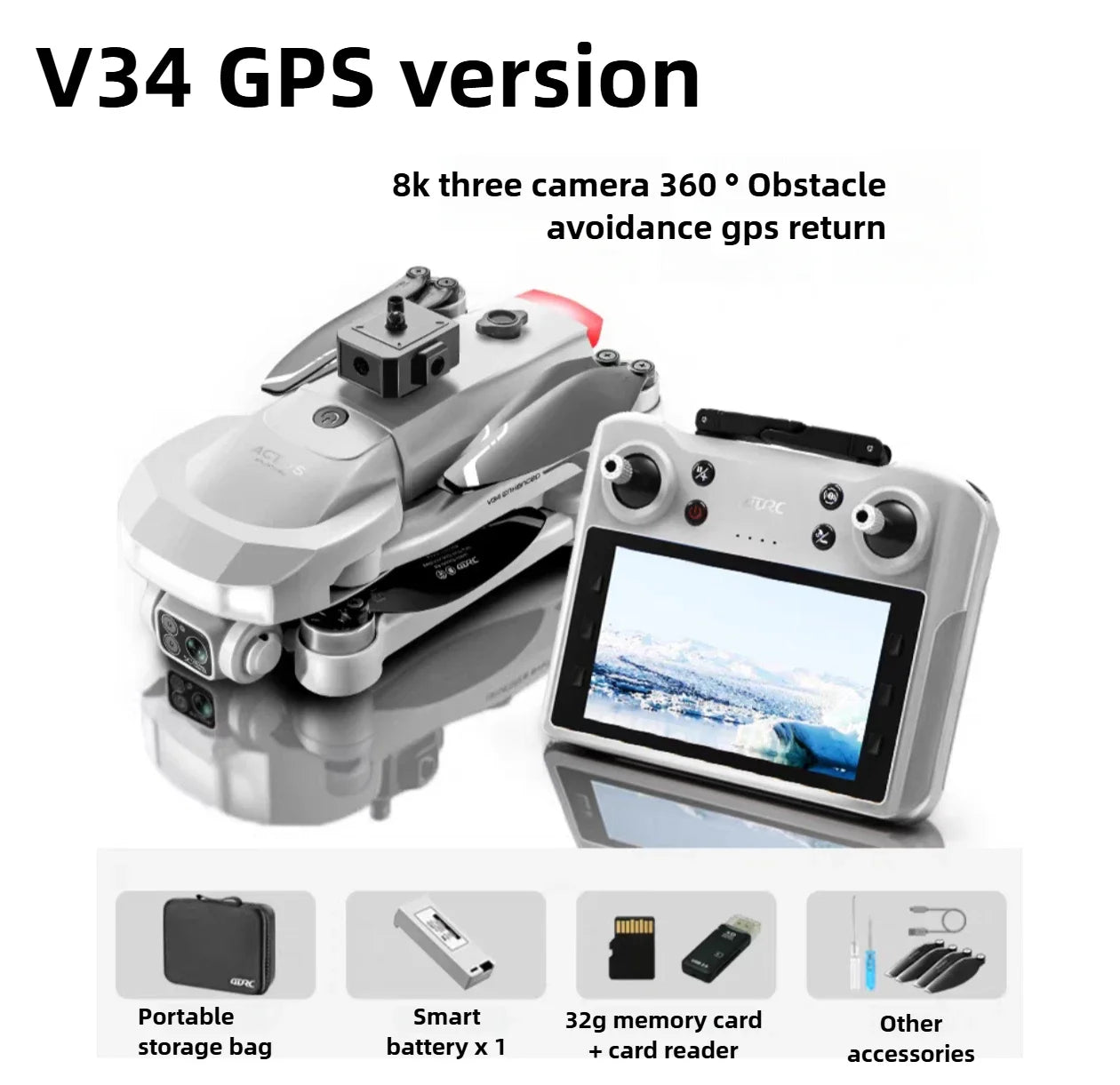 GPS Drone with 4K Camera - Foldable Brushless Quadcopter | Tidesmit V34-GPS-1B Tidesmit