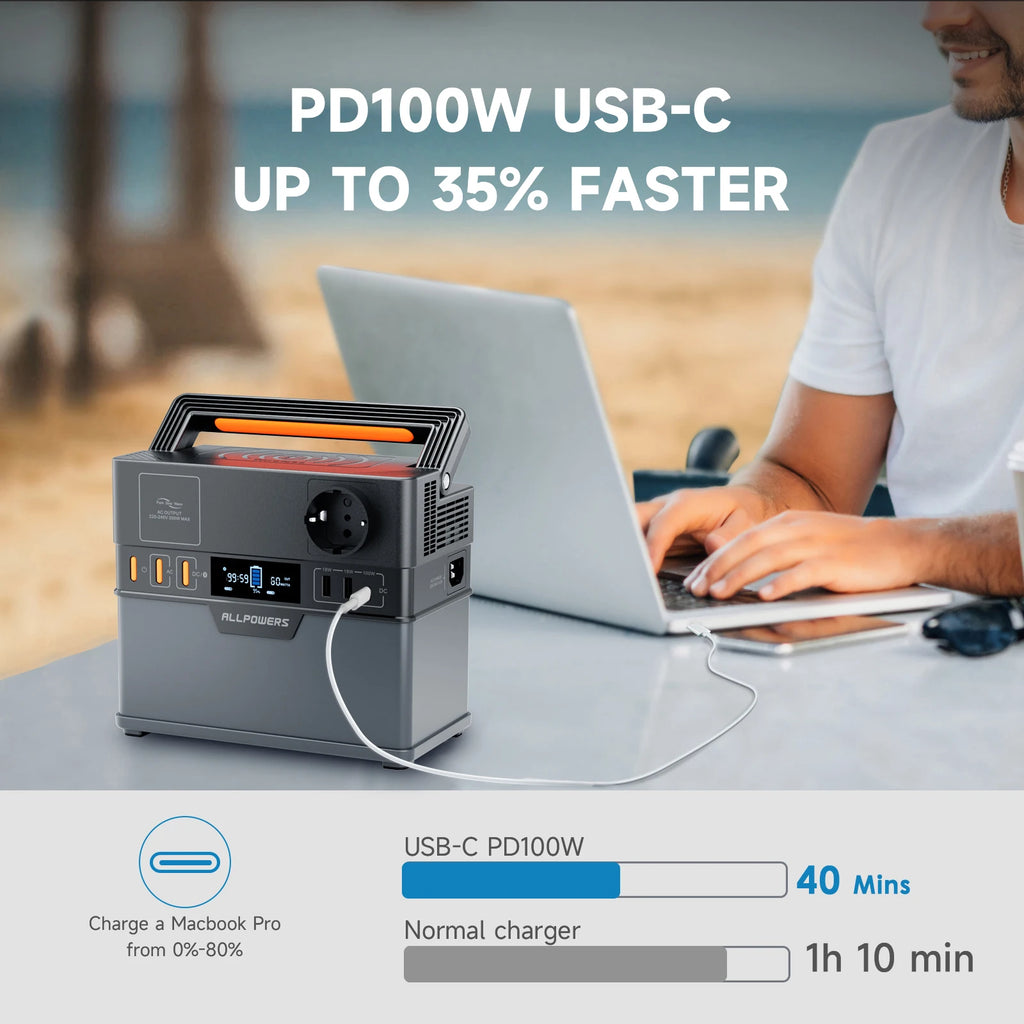Portable Power Station 300W 288Wh Battery Backup - Fast PD Delivery Tidesmit