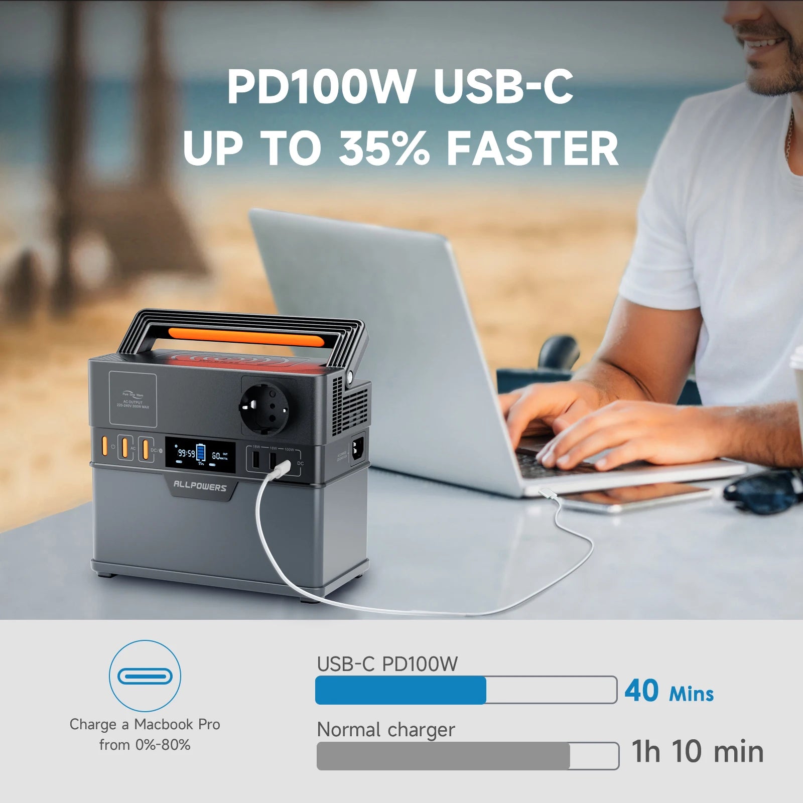 Portable Power Station 300W 288Wh Battery Backup - Fast PD Delivery Tidesmit