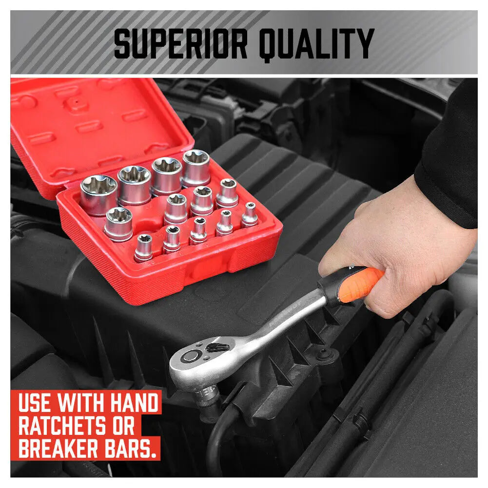 SEDY 14PCS Female E Star Torx Socket Set E4-E24 E-Torx External Hex Socket Insert Nut