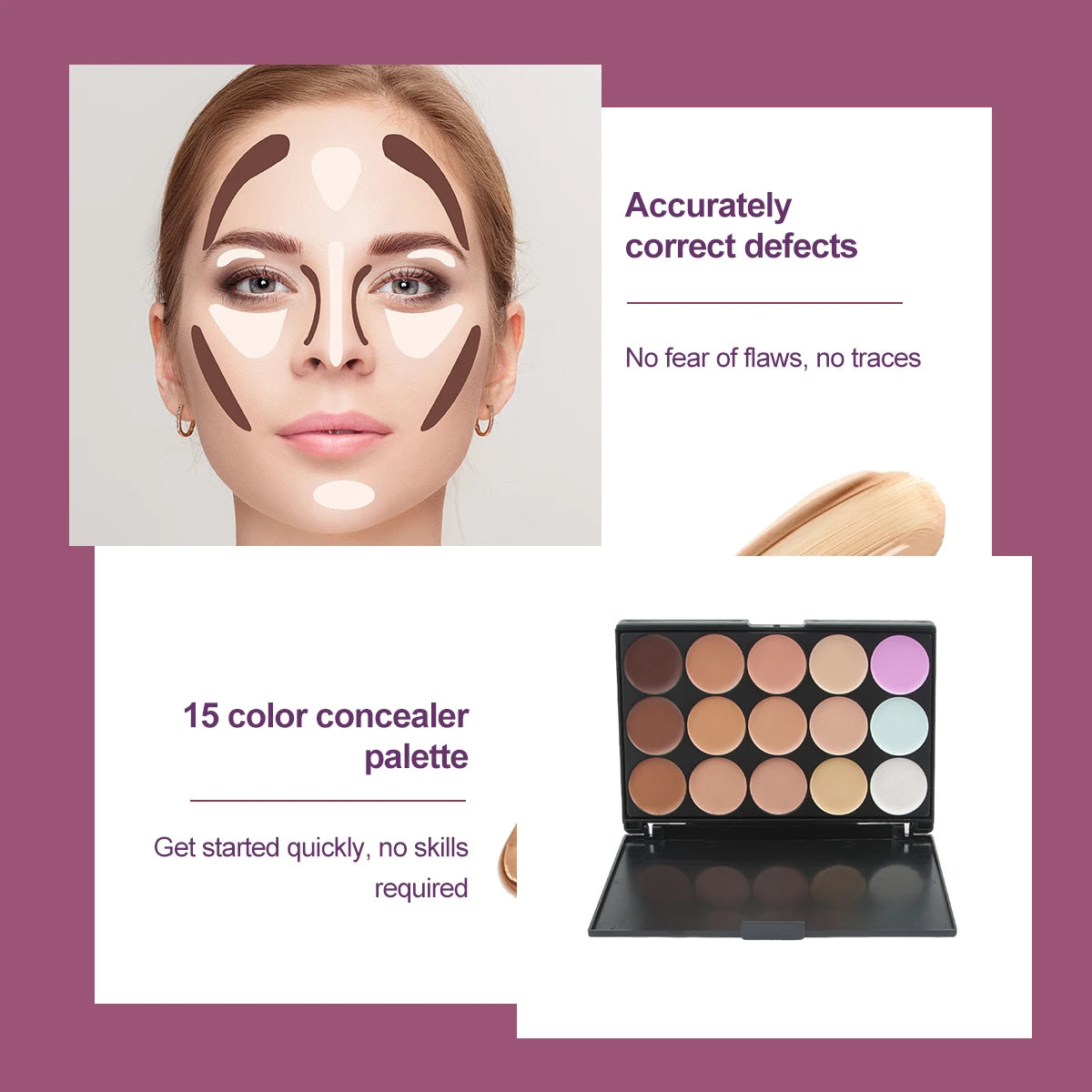 Tidesmit 15 color multifunction concealer palette texture close up for covering acne marks and dark circles