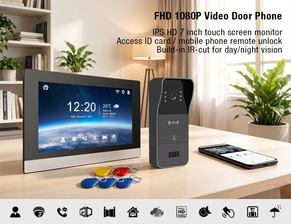 Video Intercom System 1080P Tuya WiFi  Video Door Bell Wireless Video DoorPhone with RFID  Unlock Door Camera
