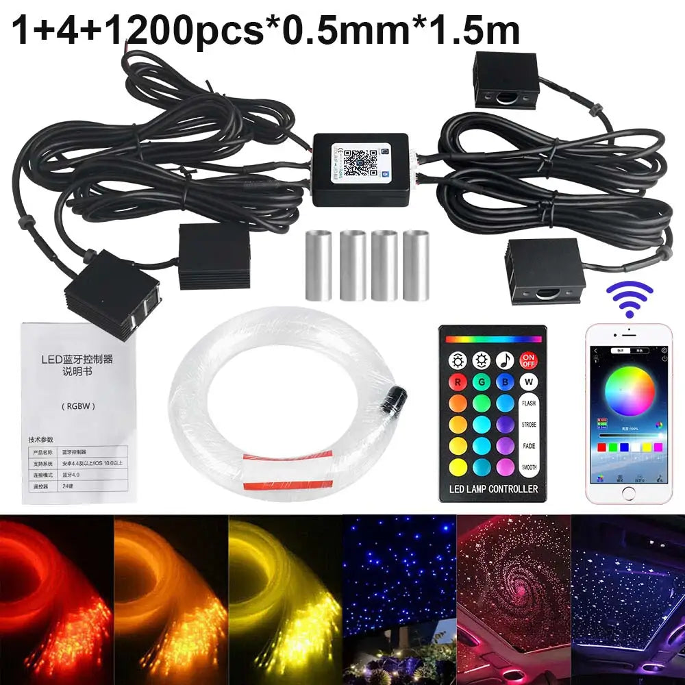 Fiber Optic Star Ceiling Kit - RGBW LED Car Roof Light System package K Tidesmit