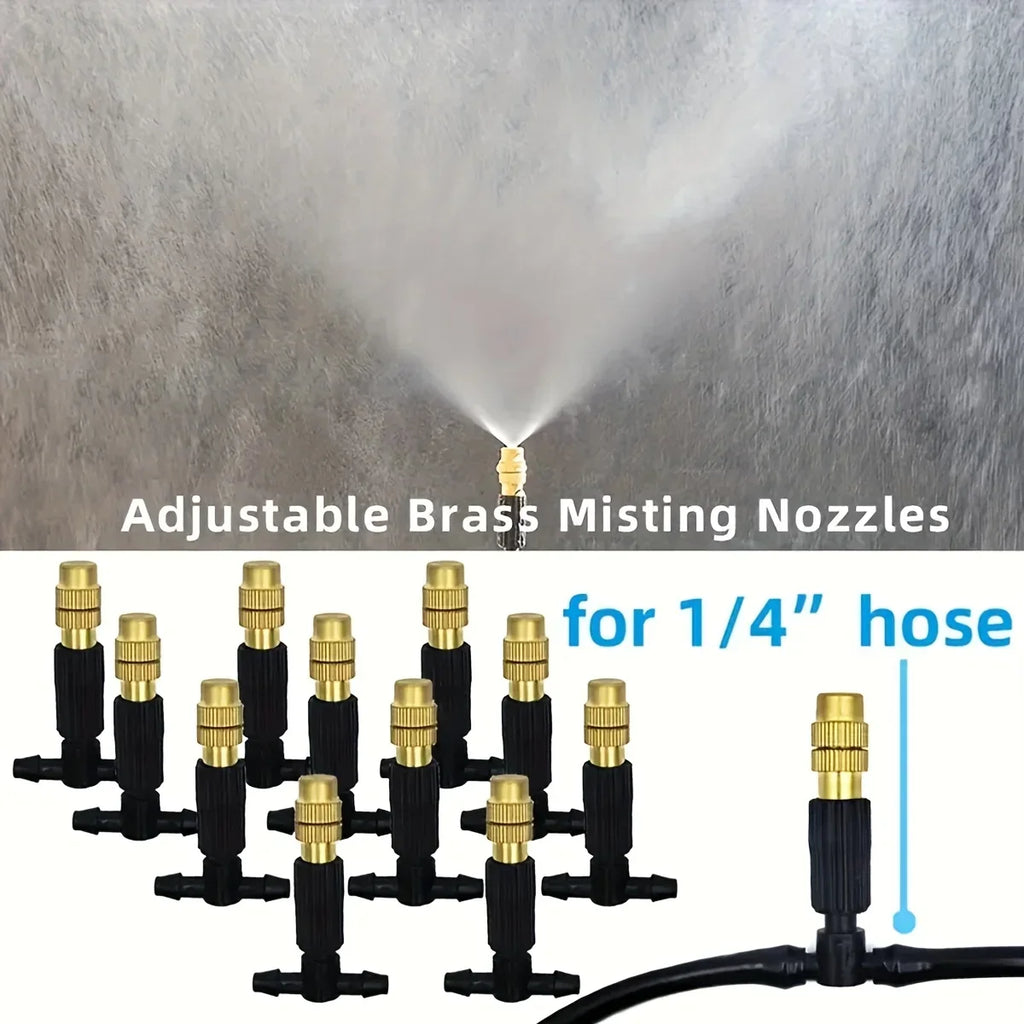 Outdoor Misting Cooling System, Garden Irrigation Watering, 1/4 Inch Atomizer Nozzle, 4/7mm Hose, 10M-30m, for Patio Greenhouse