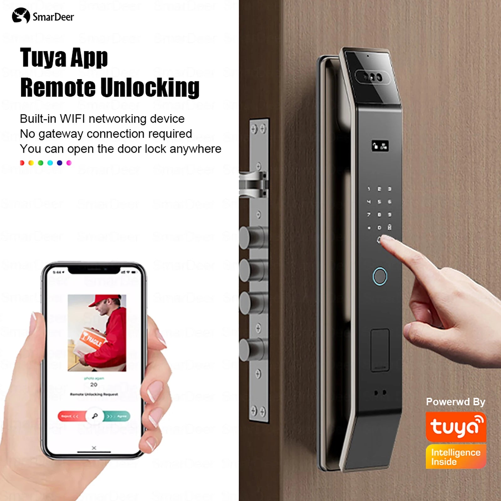SmarDeer Fingerprint Door Lock 3D Face Palm Vein Smart Lock Visual Camera Doorbell Tuya WiFi Fingerprint Keyless Electronic Lock