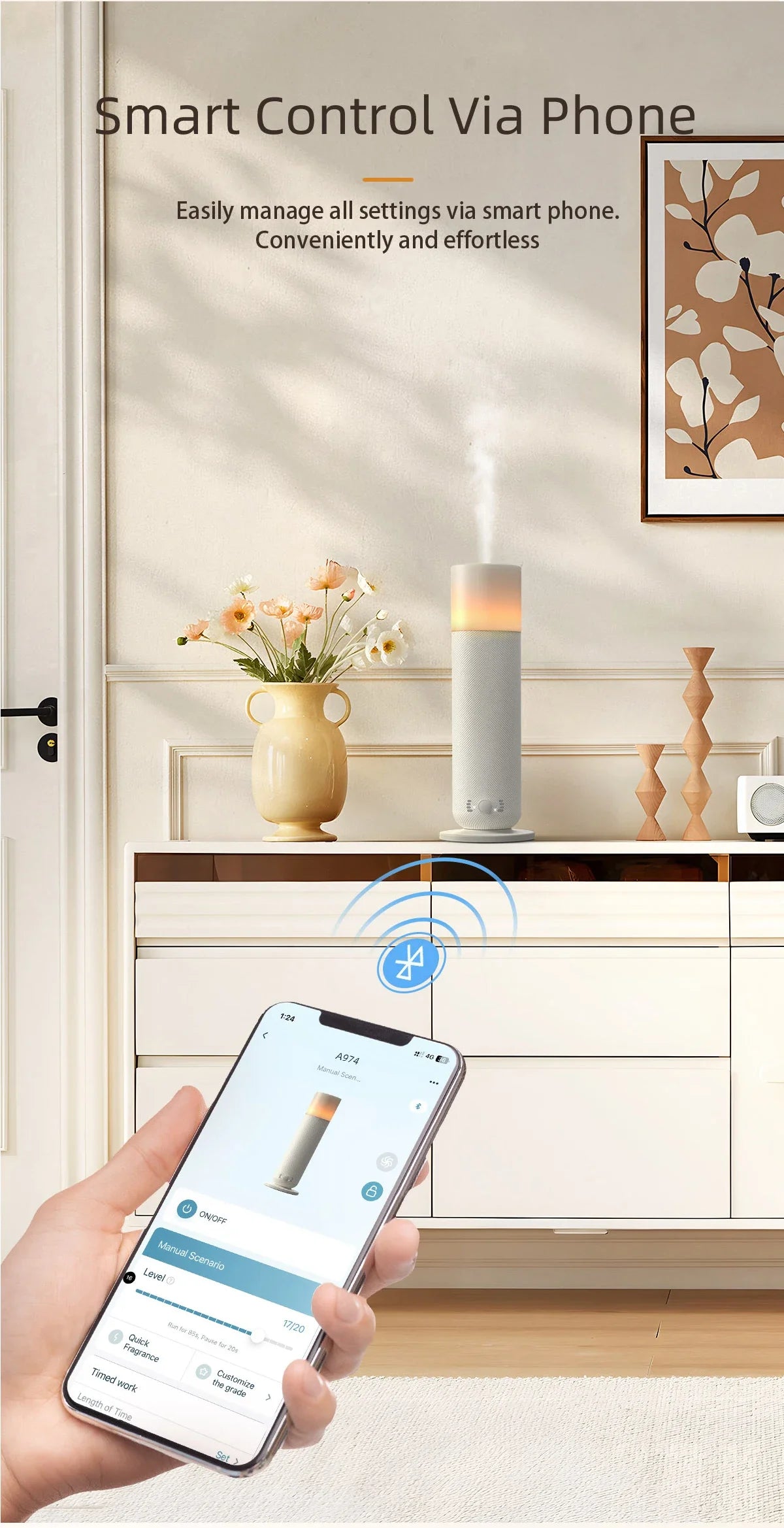 Smart Electric Aroma Diffuser Air Humidifier for Home Scent Diffuser air Freshener  Bluetooth Waterless Essential Oil Diffuser
