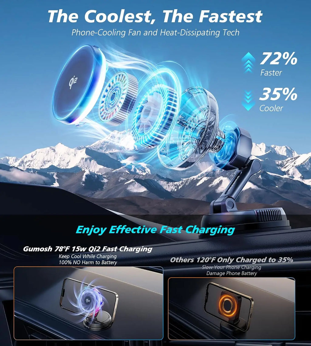 Magnetic Wireless Car Charger with RGB Cooling Fan - Black Tidesmit