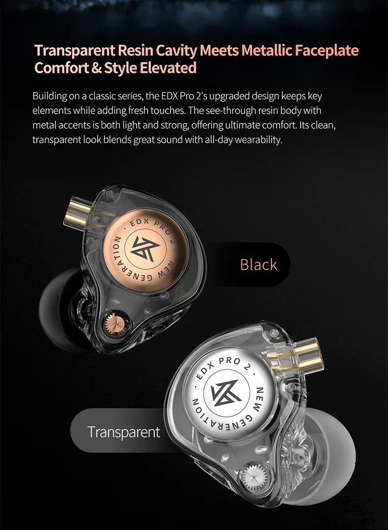 KZ EDX Pro 2 Hi-Fi Wired Earphones Dynamic Dual Drivers | Tidesmit Tidesmit
