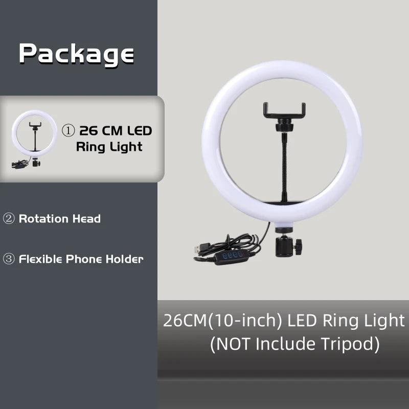 10-Inch LED Ring Light with Adjustable Tripod Stand for Content Creation 10in Ring No Tripod Tidesmit