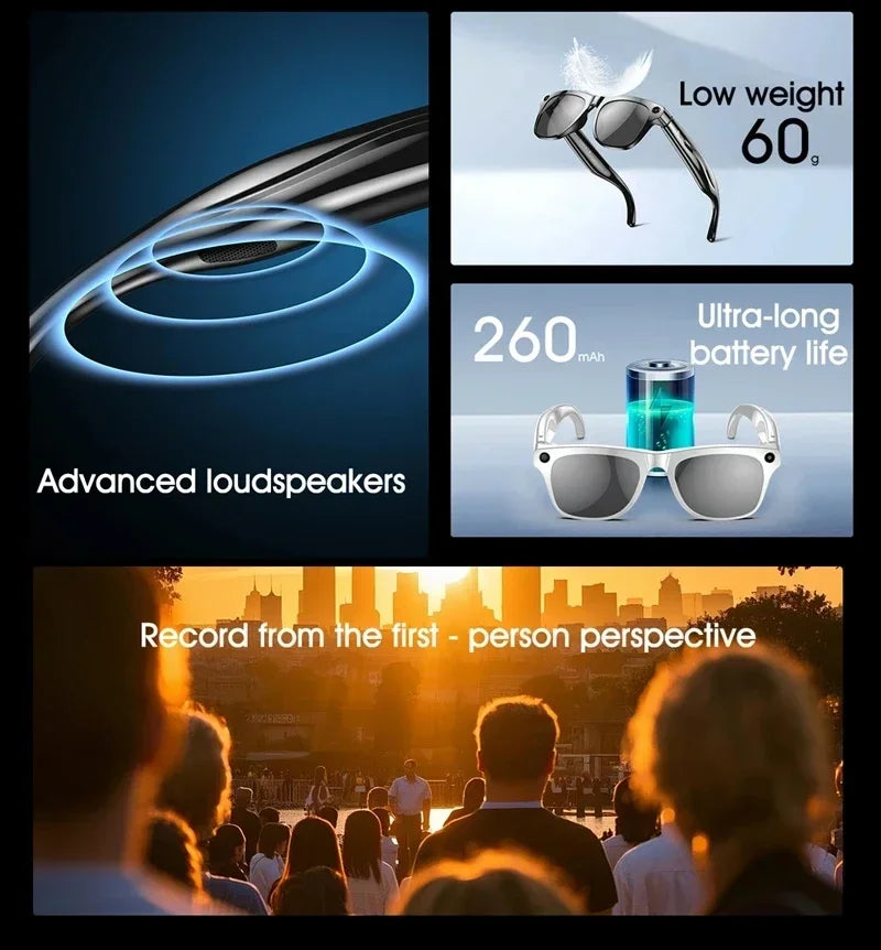 Smart Glasses AI Camera with Bluetooth Audio and Voice Translation Tidesmit