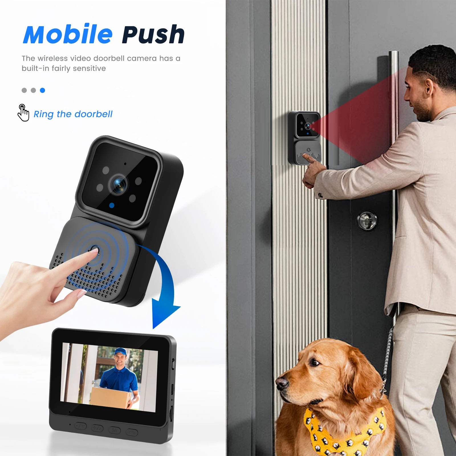 Podofo Wireless Video Doorbell with Screen 4.3'' IPS HD Smart Intercom 2.4G No WIFI Visible Doorbell Two-Way Talk Night Vision