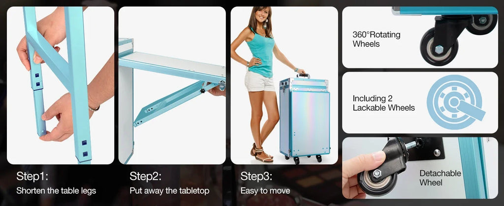 Rolling Manicure Table | Foldable Makeup Train Case - Tidesmit Massage Chairs Tidesmit