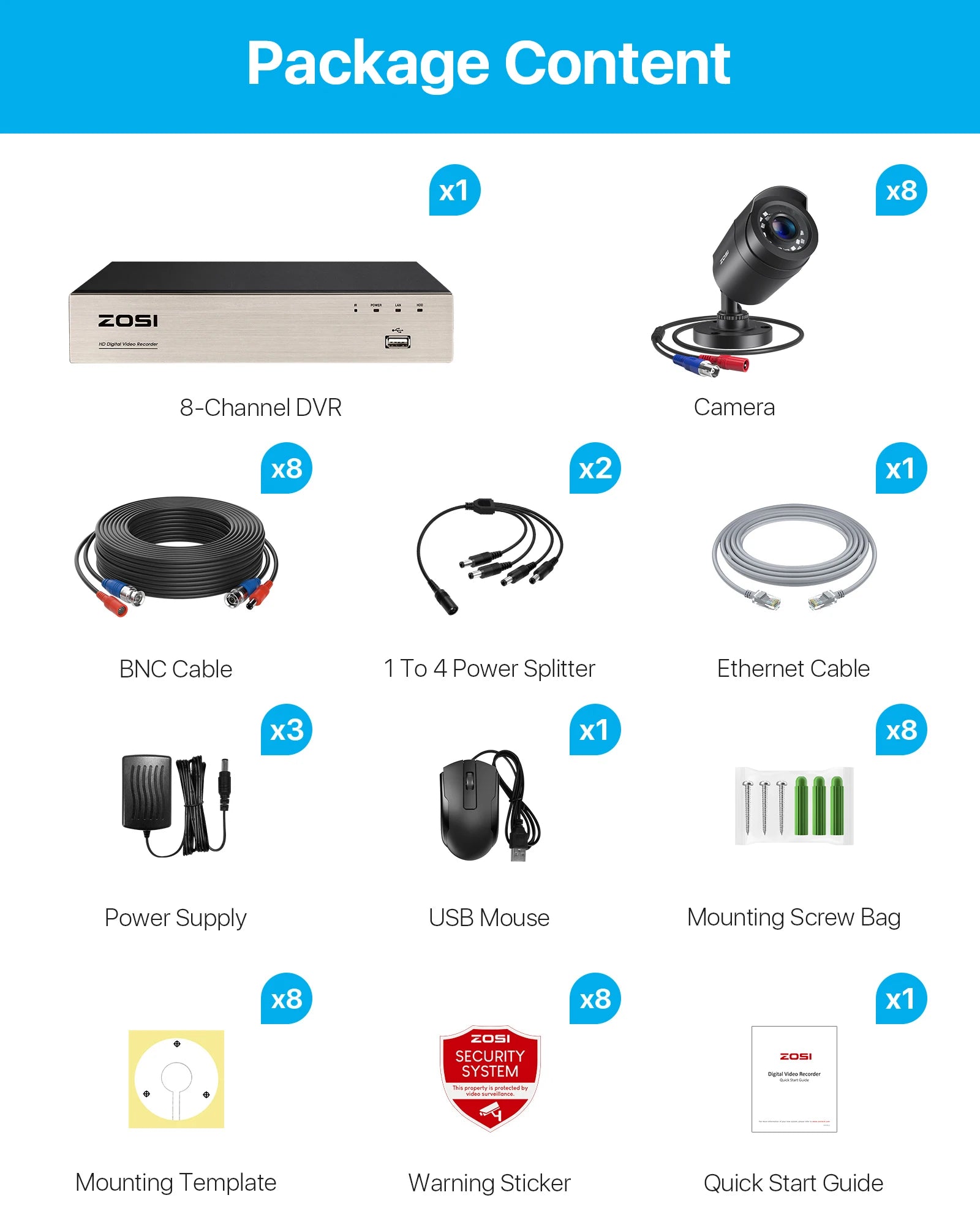 ZOSI 8CH CCTV System H.265+ 5MP Lite HD-TVI DVR kit 8 1080p 2MP Home Security Outdoor Night Vision Camera Video Surveillance Kit