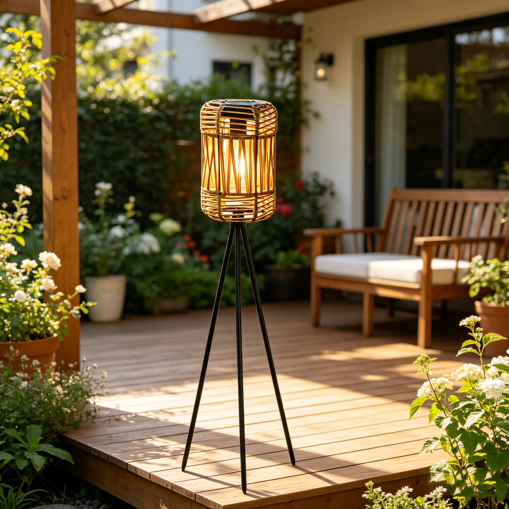 Handmade Rattan Solar-Powered Floor Lamp, No External Power Required, Suitable for Outdoor Patios, Garden Decoration, Trail Landscaping, and Holiday Atmosphere Setup