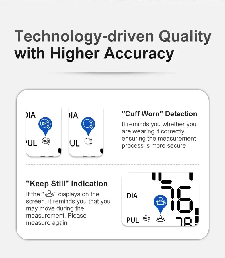 Round Upper Arm Blood Pressure Monitor Automatic Accurate Digital Medical BP Meter Sphygmomanometer for Elderly Home Use