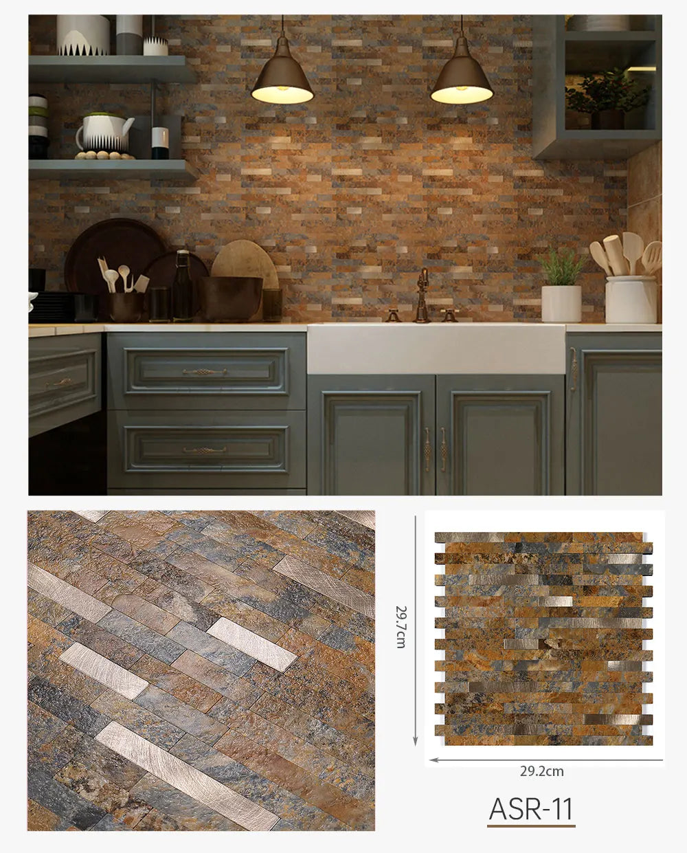 Peel and Stick Backsplash, PVC Mixed Metal Self Adhesive Wall Tiles, Stick on Backsplash Tiles for Kitchen Bathroom