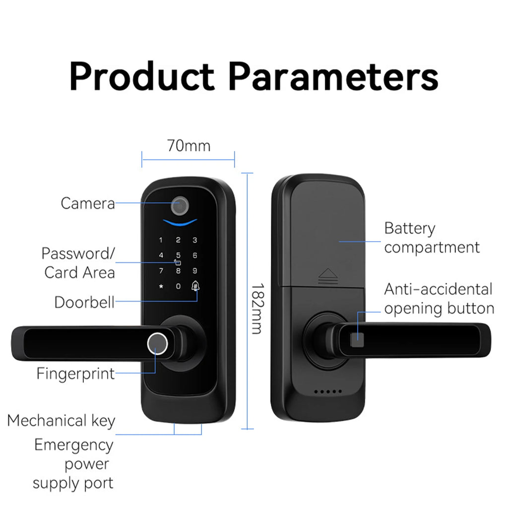 Keypad Door Lock With Handle Fingerprint Door Lock Smart Doorbell Cat eye Peephole Camera Tuya Wifi App Door Locks For Bedrooms