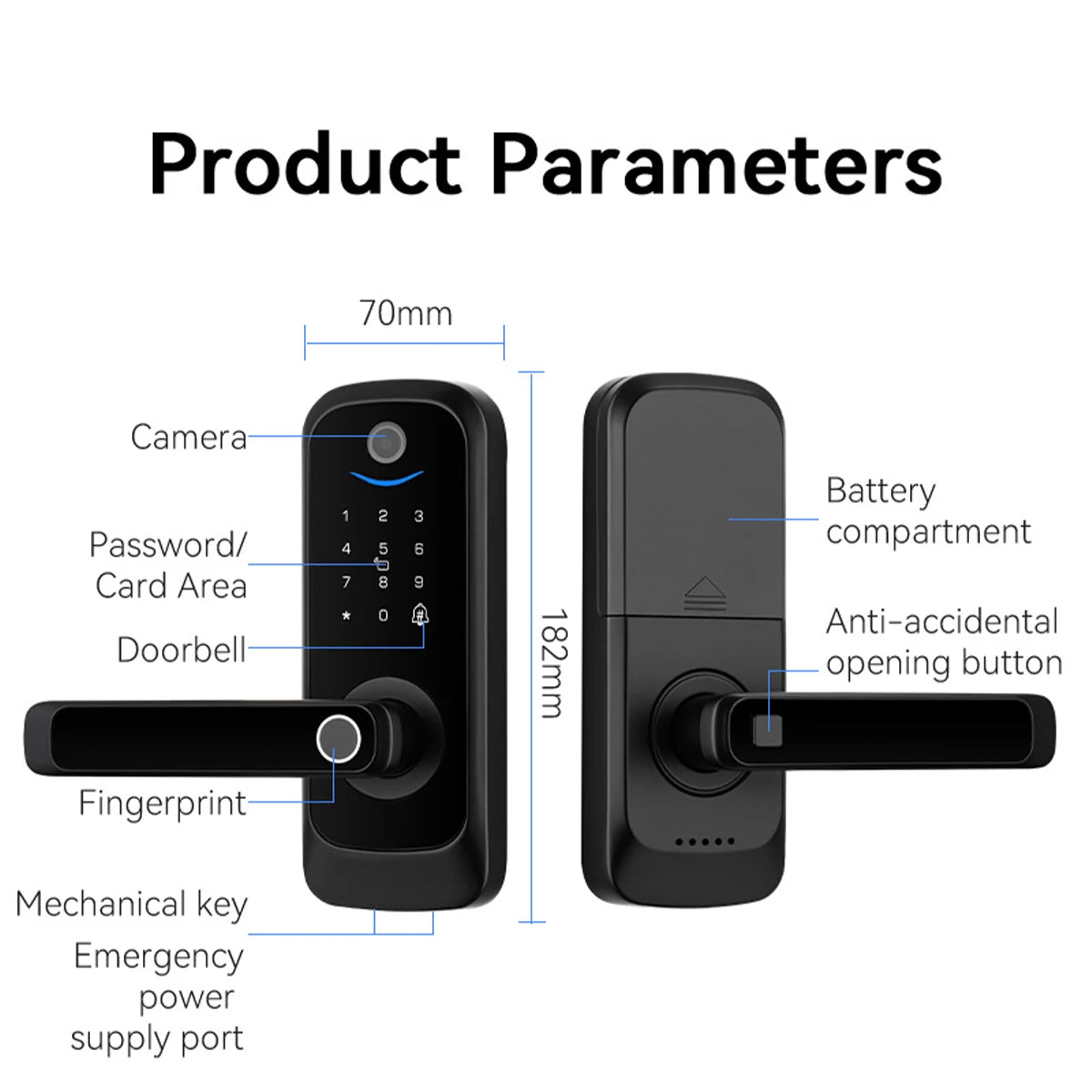 Keypad Door Lock With Handle Fingerprint Door Lock Smart Doorbell Cat eye Peephole Camera Tuya Wifi App Door Locks For Bedrooms