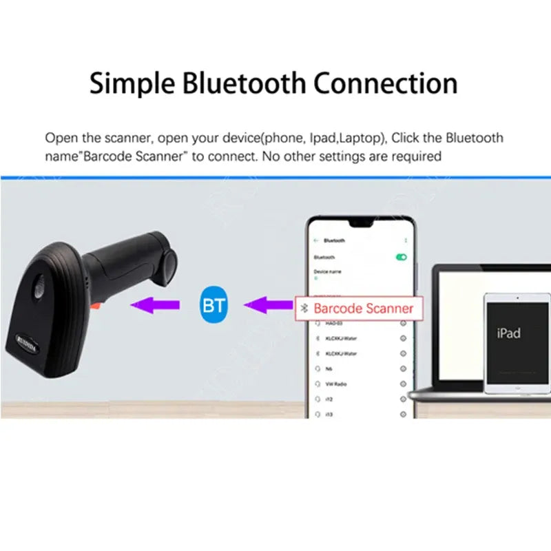 Handheld QR Code Scanner 1D 2D Wired Barcode Scanner or Wireless Bar code Scanner or Bluetooth Code Reader for PDF417 DataMatrix