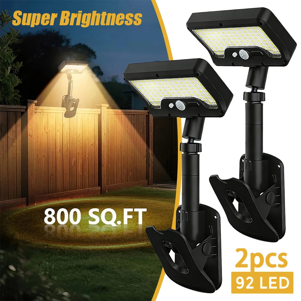 92 LED Solar Clip-on Motion Sensor Lights, LED Street Light, Waterproof Wall Lamp, for Camping Garden Yard Tent Patio Outdoor