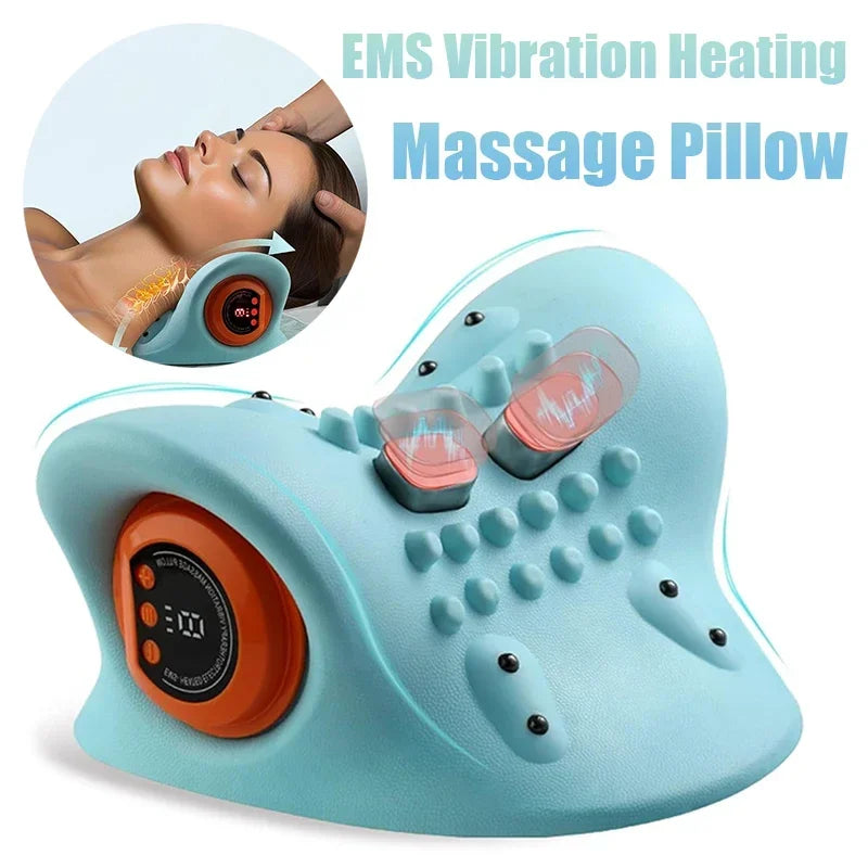 Electric Neck Massager with Heat Therapy - Blue Rechargeable Relief Massage Cushion Tidesmit
