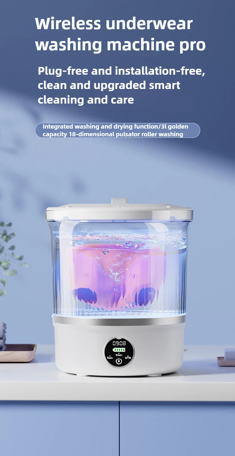 Tidesmit 3L mini portable washing machine with spin drying feature for clothes, socks, and underwear, side view