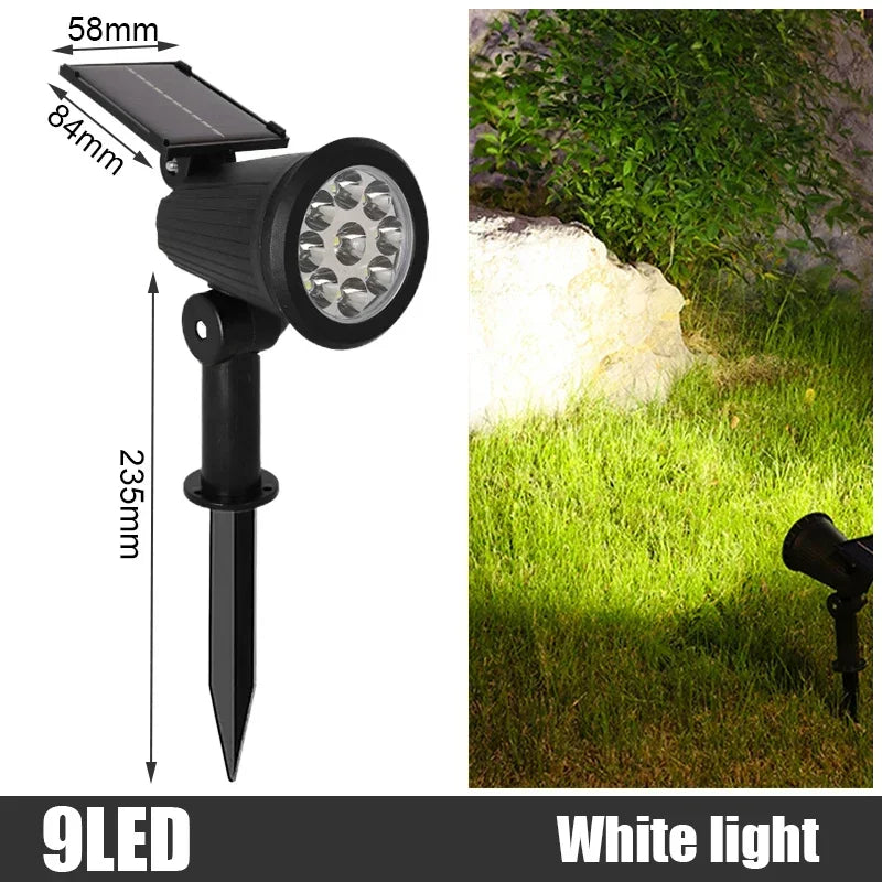 Solar 9 LED Ground Lights Outdoor, IP65 Waterproof Brightness Adjustable Spot Light for Garden Backyard Driveway Patio Decor