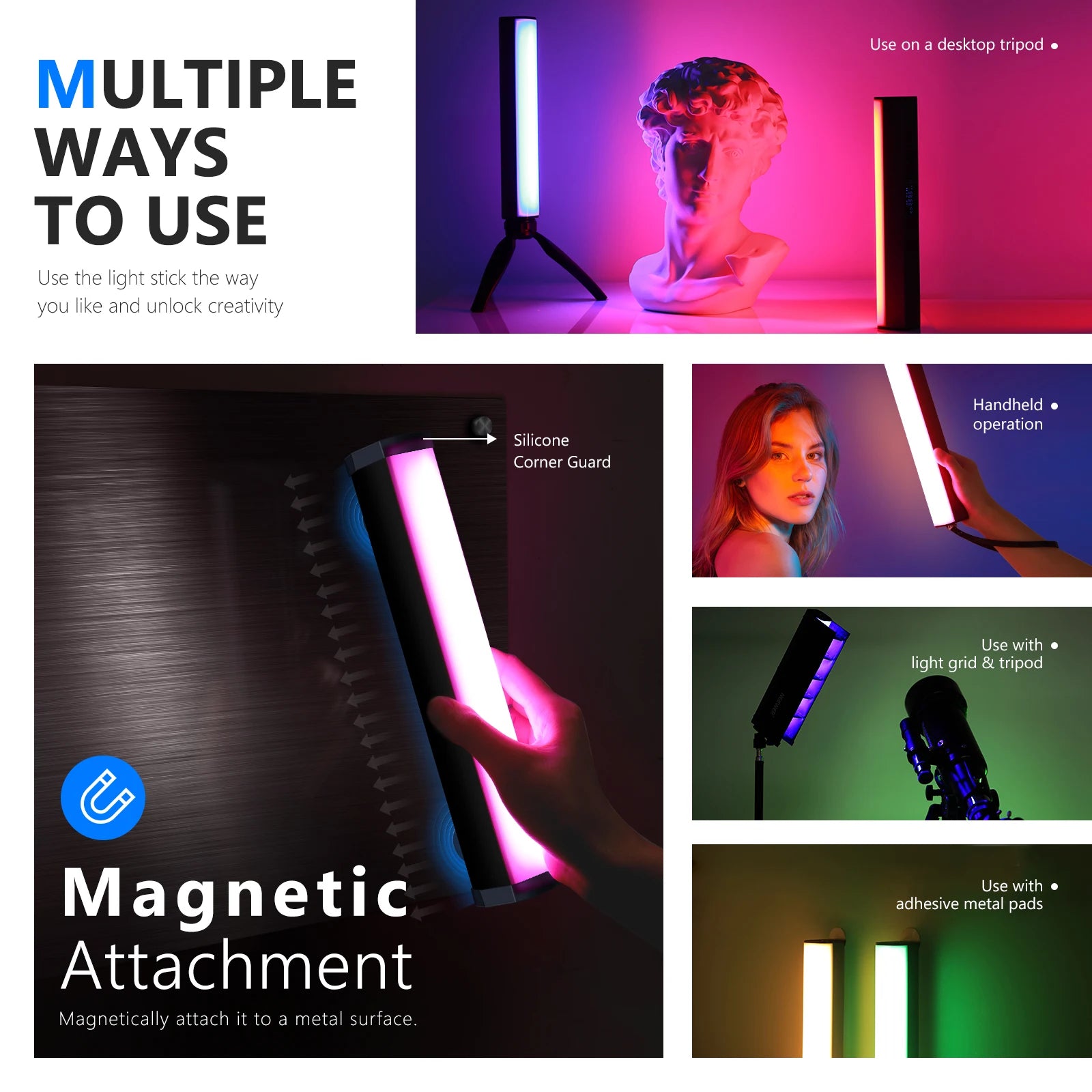 RGB LED Video Light Stick - Handheld Magnetic Wand for Content Creators Tidesmit