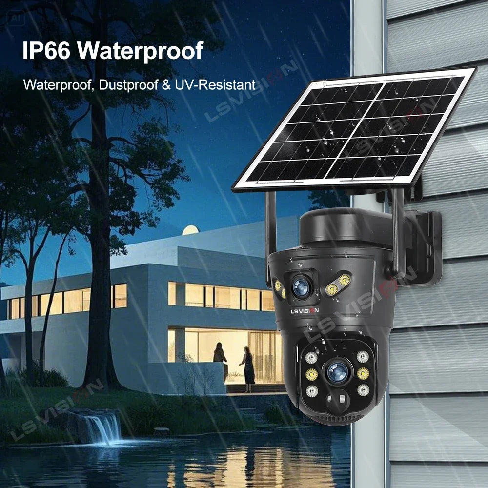 LS VISION Dual-Screen 4G/Wifi Outdoor Solar Camera Security 4K PIR Human Tracking CCTV Surveillance Camera V380 Pro Waterproof
