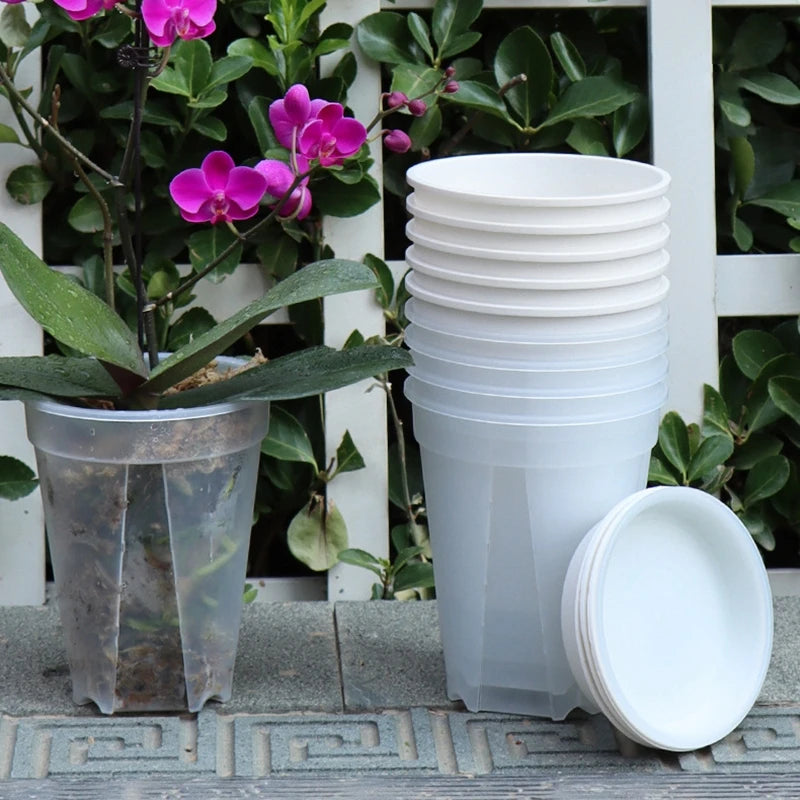 Self Watering Flowerpot Plastic Orchid Pot Double Layer Hydroponic Plant Pot Transparent Round Flower Pot Garden Supplies Decor