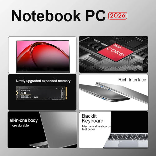 Silver 15.6-inch laptop with thin-bezel screen, backlit mechanical keyboard, and side-mounted USB and HDMI ports.