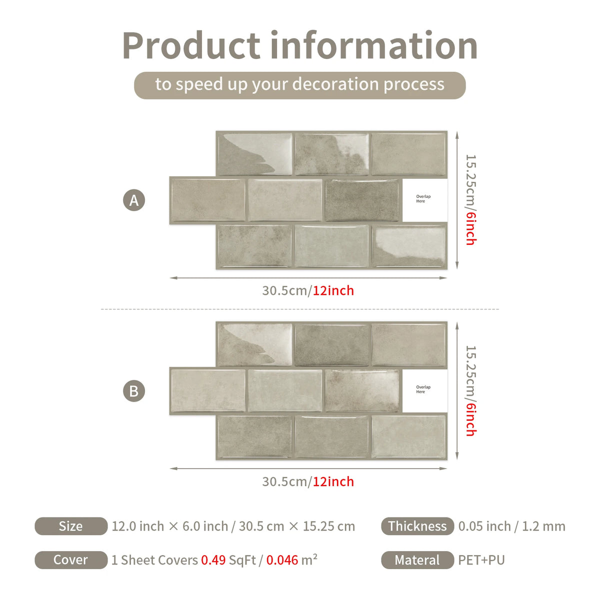 Self-adhesive ceramic tile sticker strip sheet, rectangular grey glossy tile pattern
