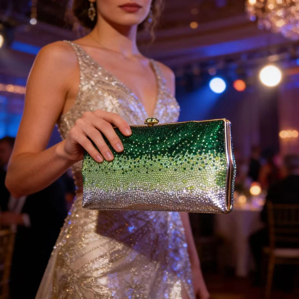 XIYUAN Lady Large Capacity Luxury Evening Bag Elegant Gold Rhinestone Handbag for Women Wedding Party Full Crystals Clutch Purse