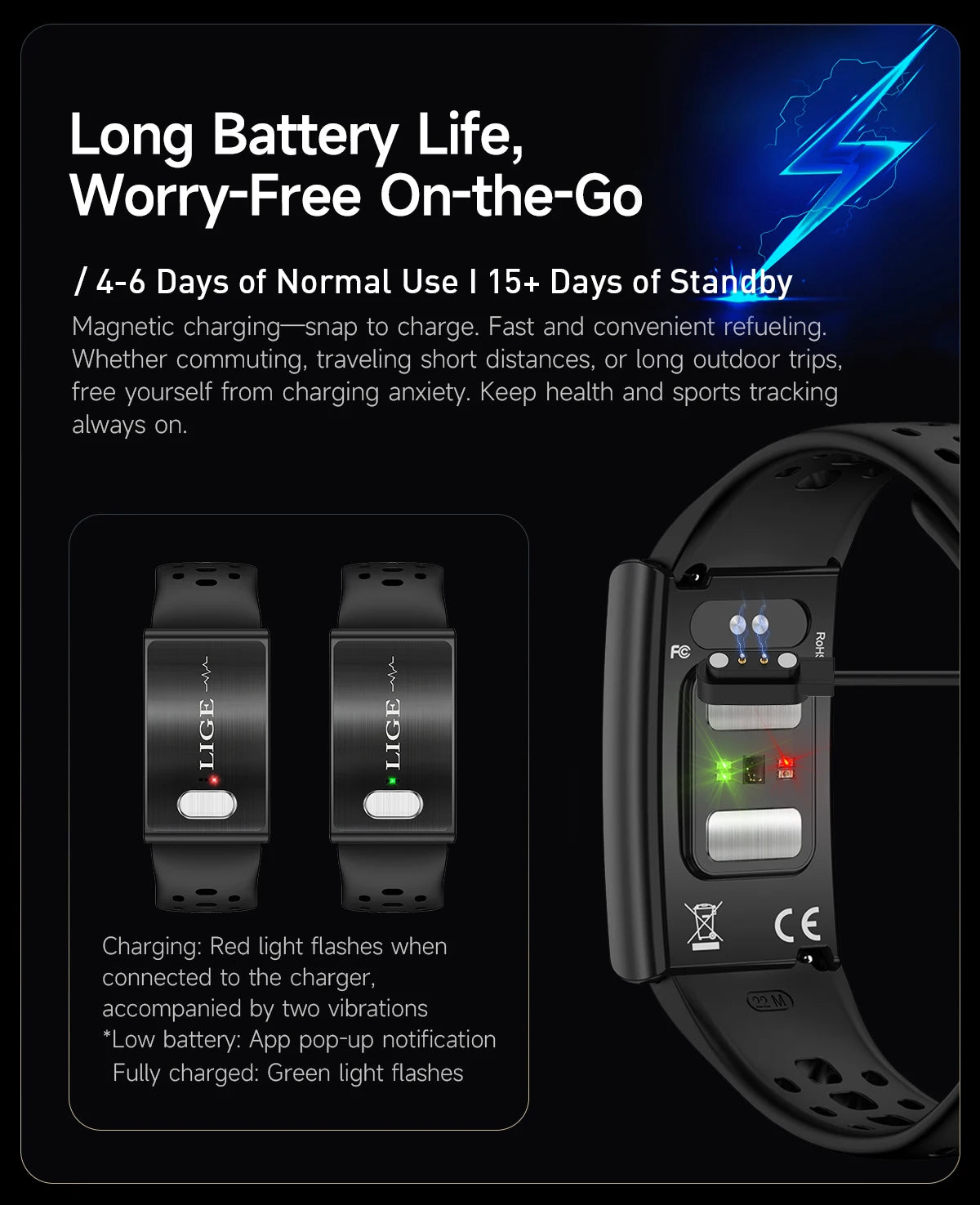 LIGE New ECG+PPG Smart Bracelet Heart Rate Health Monitoring Thermometer HPV Test Reports Waterproof Sports Tracker Smart Watch